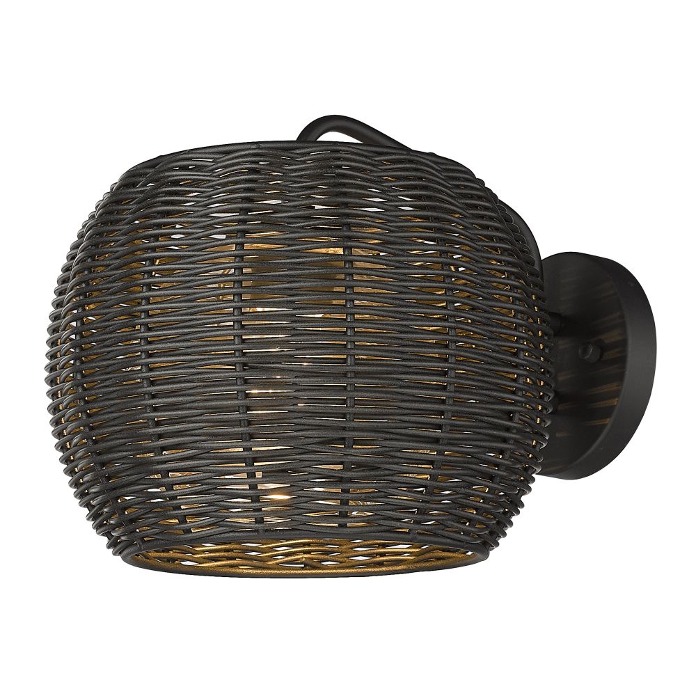 Golden Lighting 6074-OWM NB-BRW Vail 1 Light Wall Sconce - Outdoor in Natural Black with Black Rattan Wicker Shade